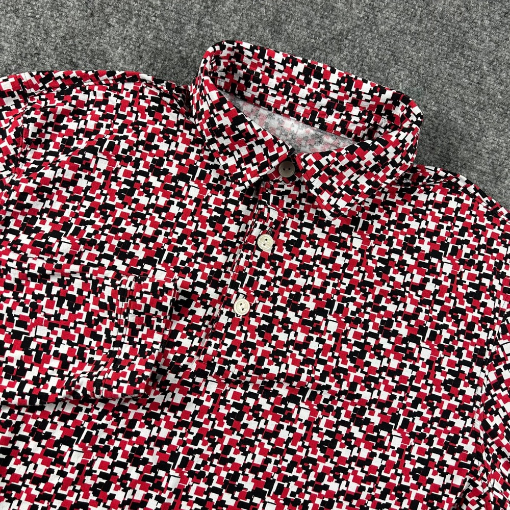 IBKÜL Polo Shirt Mens Medium Red‎ Geometric Long Sleeve UPF 50+ Cooling Golf Top